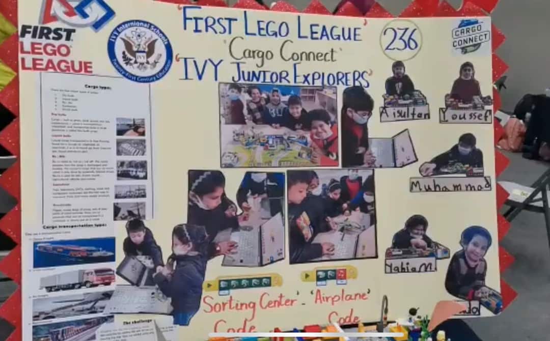 Exclusive sneek peek at IVY students' creative Cargo Connect model live from the first LEGO League.